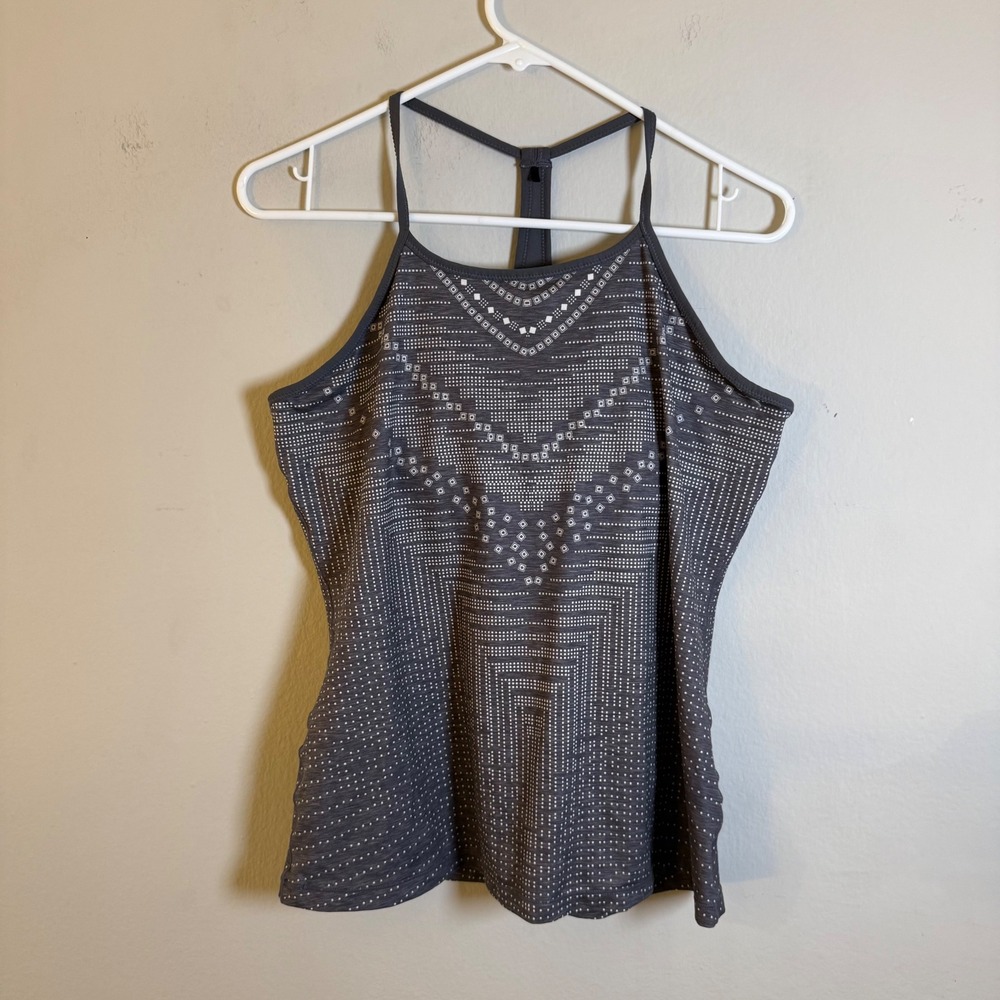 Prana Quinn Tank Top Womens Medium Gray Geometric‎ Racerback Shelf Bra Yoga Gym